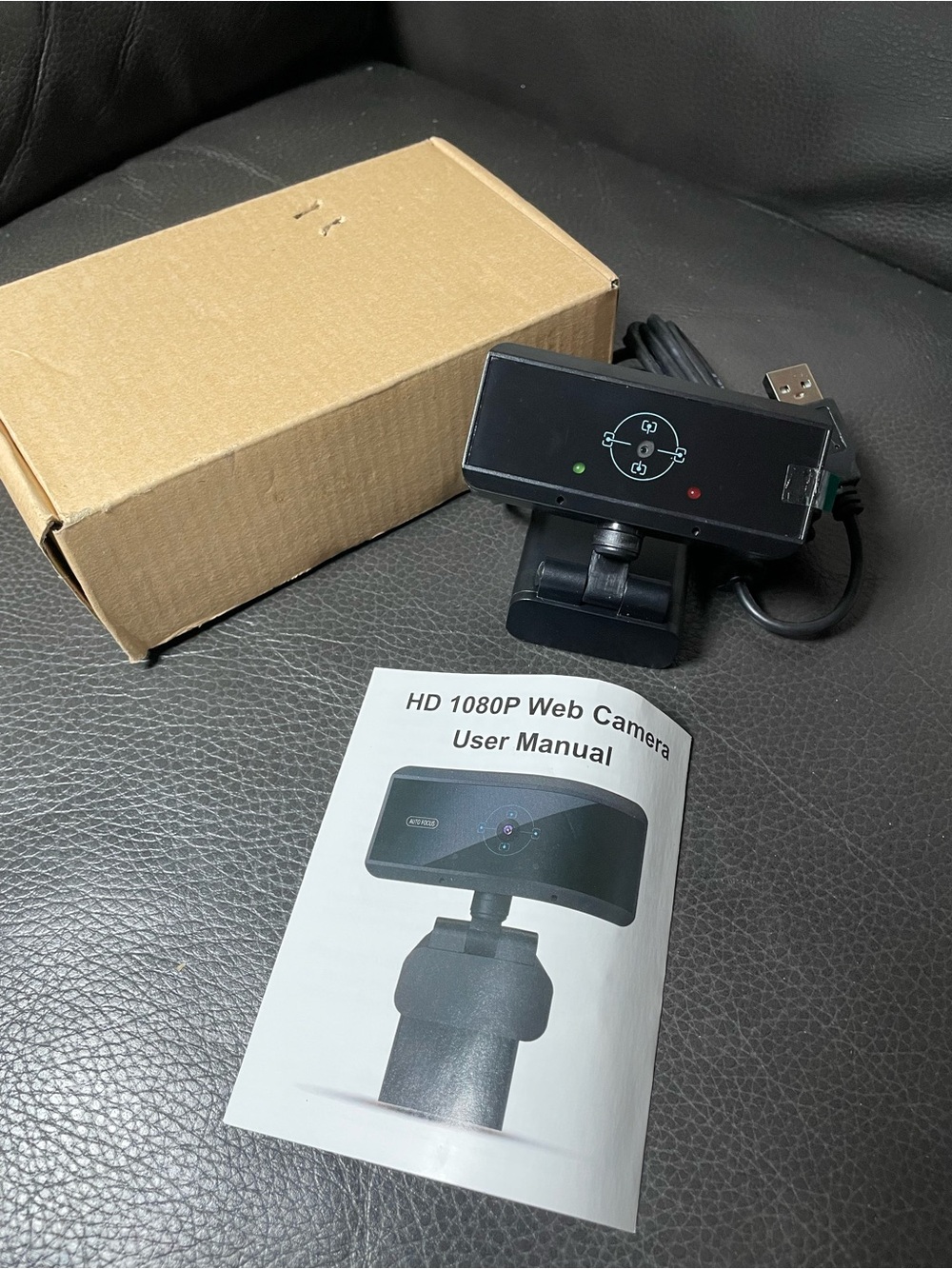 HD 1080P USB 2.0 Webcam 30fps Black w/ Clip Mount, Cable, Manual, Box